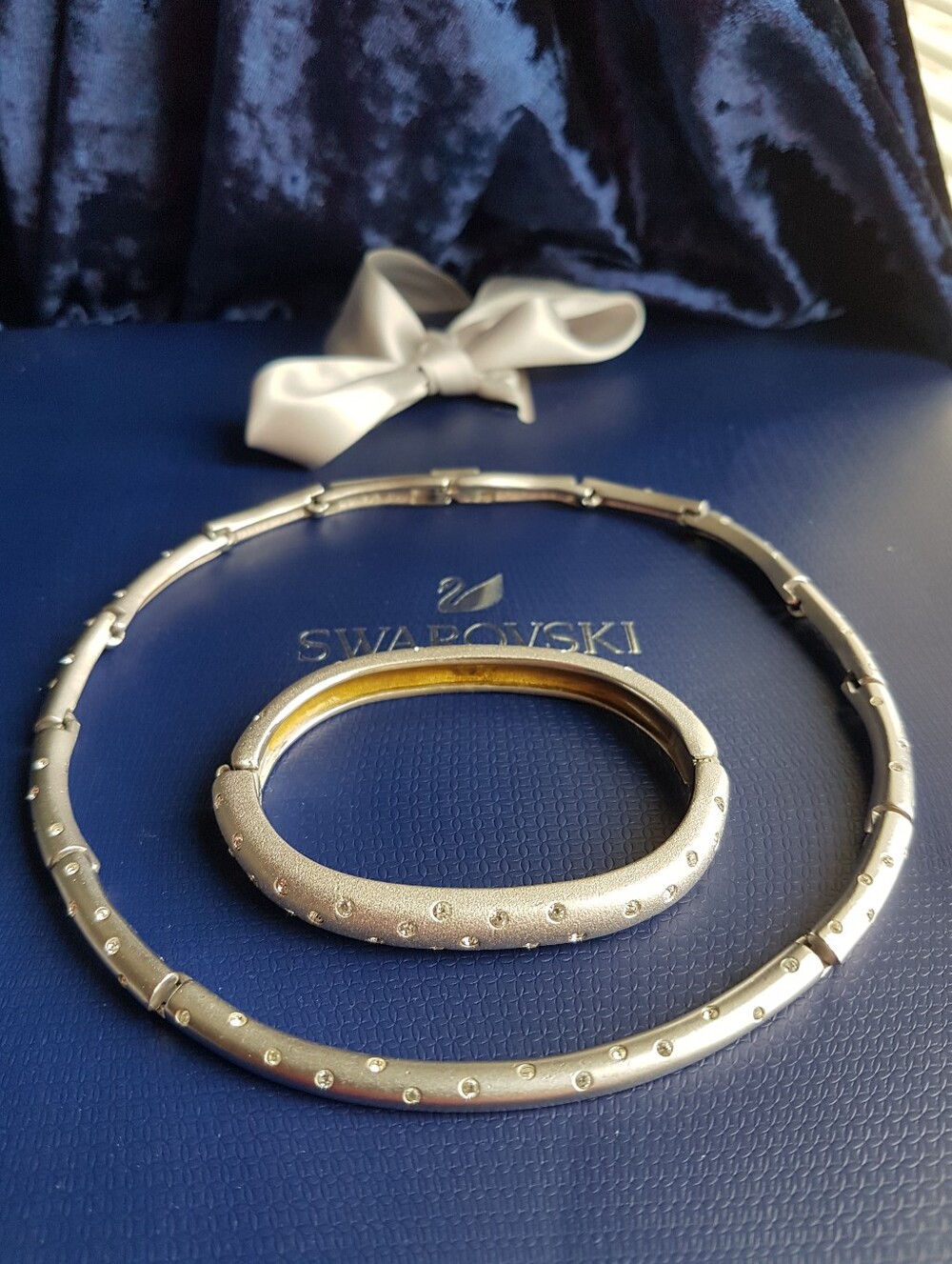 AUTHENTIC Swarovski Brushed Rhodium Crystal Choker Collar Necklace Vintage RARE